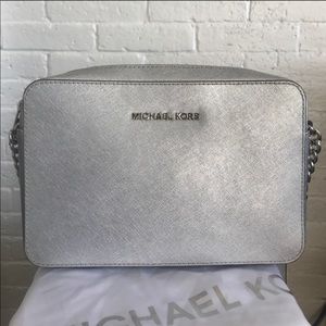 Michael Kors silver metallic crossbody purse
